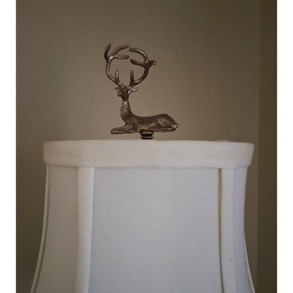 Deer Lamp Finial Shade Topper Gold Brass Buck Antlers Large Tall Detailed Retro - Picture 4 of 9
